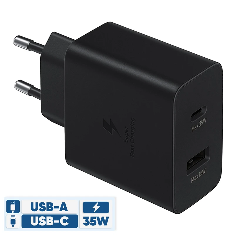 شارژر دیواری سامسونگ 35 وات مدل EP-TA220 دو پورت USB-C و USB-A | چین